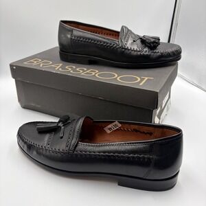 BRASSBOOT Woven Leather Tassel Dress‎ Loafers Black Slip-On Men's 9 Spain 00144